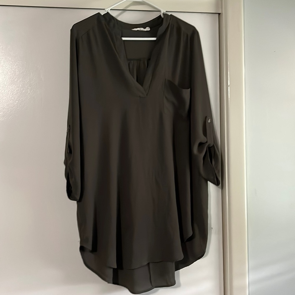 🍇 chiffon blouse olive green sheer size large